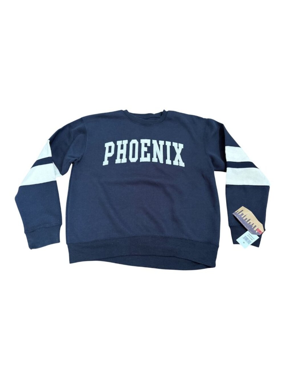 New York Popular Crew Neck Sweatshirt Medium Navy Cream Embroidered Varsity NWT